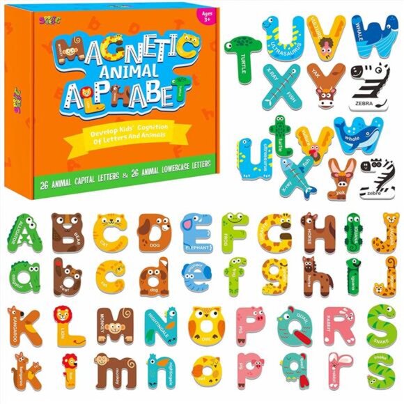 52 Magnetic Alphabet, 26 Uppercase & 26 Lowercase Letters, Adorable Animal - Picture 1 of 7